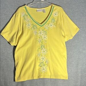 ALFRED DUNNER Spring 3-D Embroidery Beading Sequins V Neck Soft Comfy Top